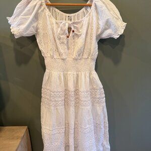 White Peplum Midi dress, Cotton, eyelet details